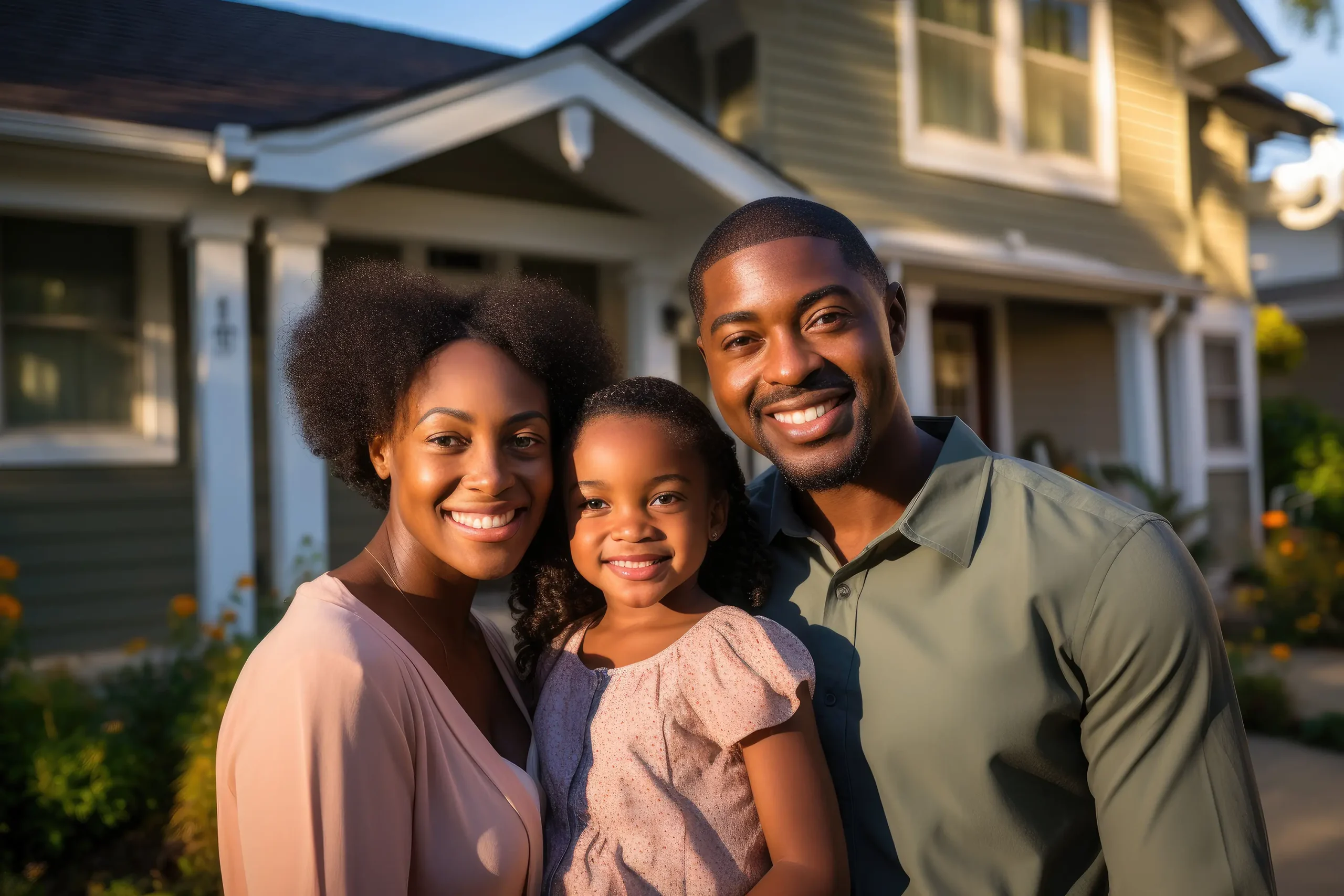 Family standing in front of their home